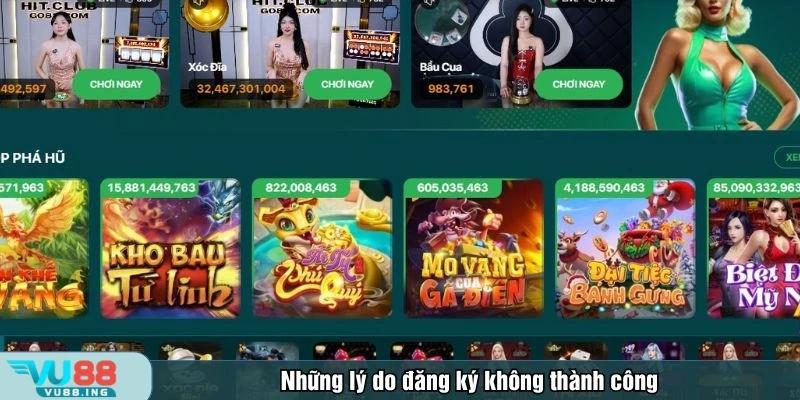 Lý do tạo tài khoản không thành công