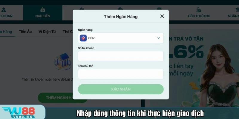 Người chơi cần nhập đúng thông tin khi giao dịch